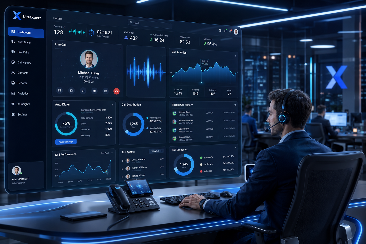 UltraXpert CRM auto dialer calling feature